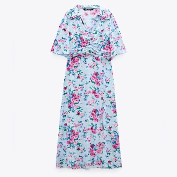 Zara Floral Print Dress New Viscose - Picture 6 of 8